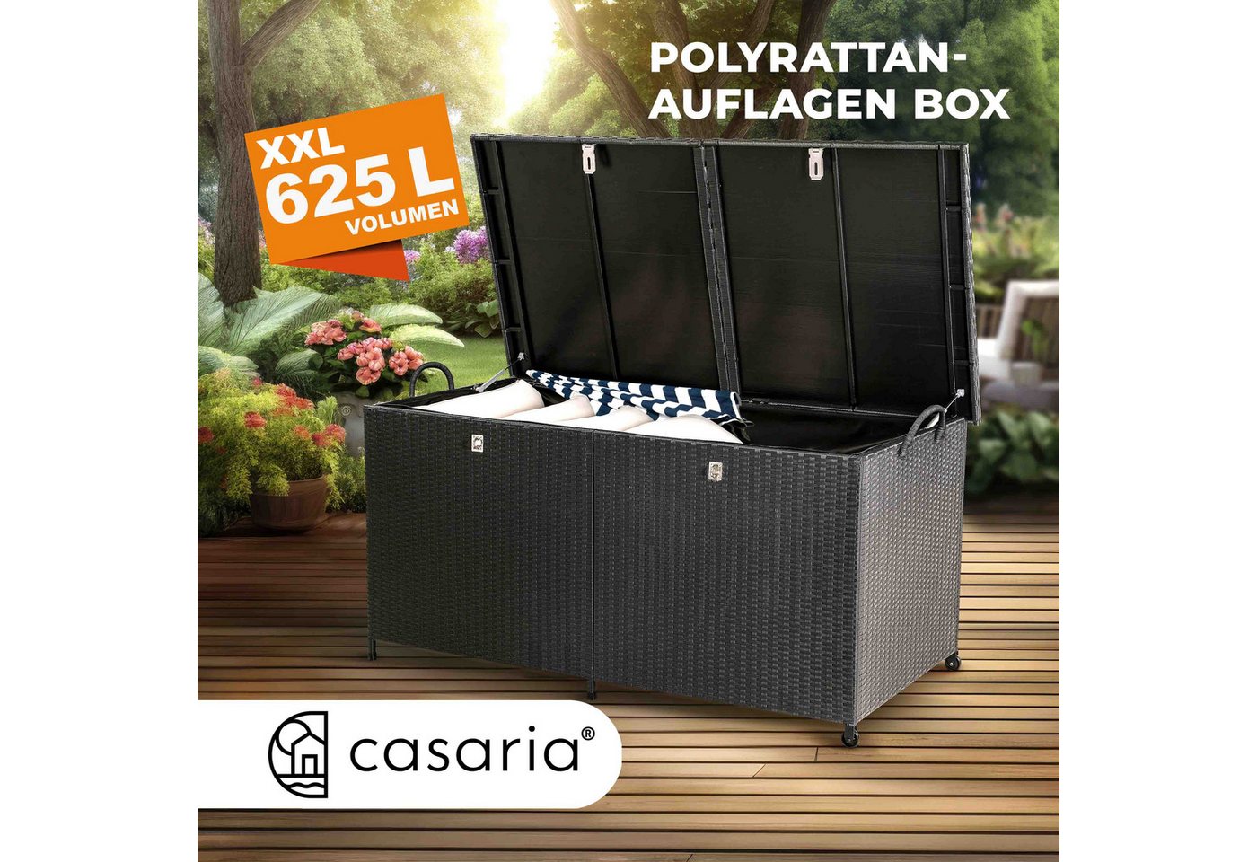 Casaria Auflagenbox (1 St), XXL Polyrattan Wetterfest 625L UV-beständig Rollen Wintergarten – Bild 2 von 5