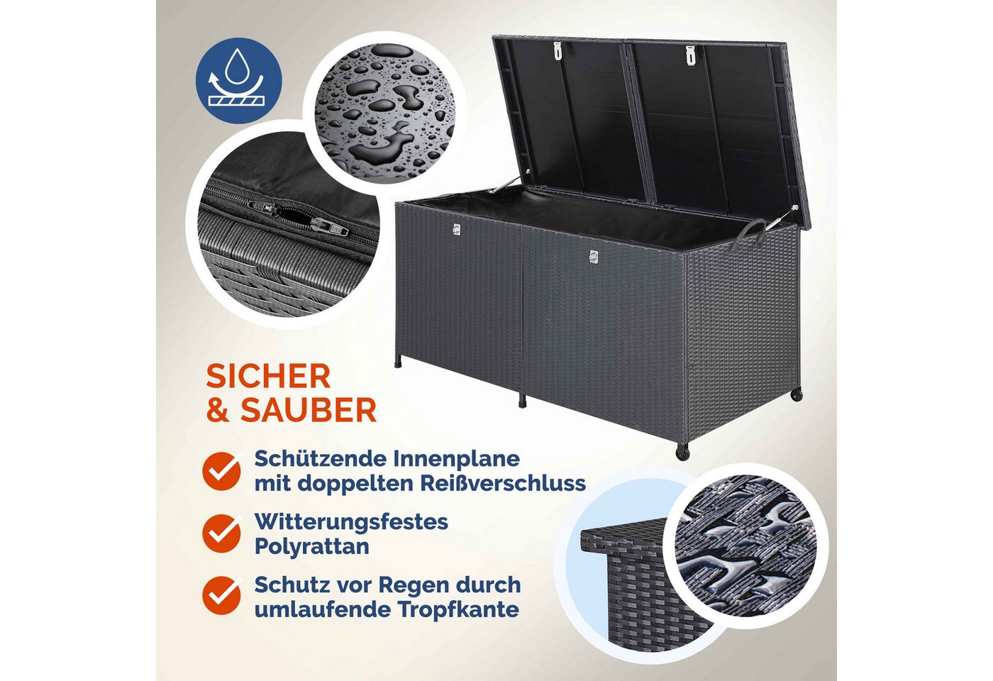 Casaria Auflagenbox (1 St), XXL Polyrattan Wetterfest 625L UV-beständig Rollen Wintergarten – Bild 3 von 5