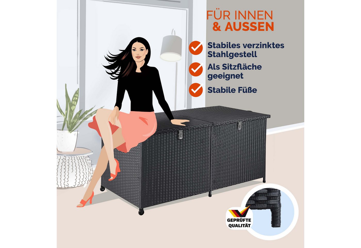 Casaria Auflagenbox (1 St), XXL Polyrattan Wetterfest 625L UV-beständig Rollen Wintergarten – Bild 4 von 5