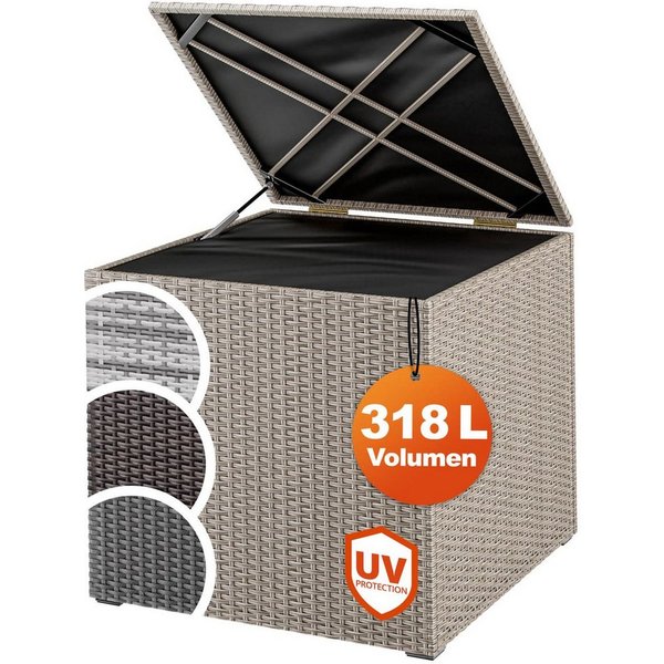 Casaria Auflagenbox, 318 L mit Deckel 75x75x70cm Wasserdicht Gasdruckfeder Garten