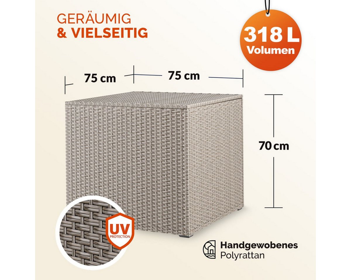 Casaria Auflagenbox, 318 L mit Deckel 75x75x70cm Wasserdicht Gasdruckfeder Garten – Bild 3 von 5