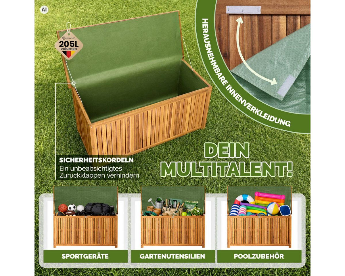 Casaria Auflagenbox, Gartenbox Akazienholz 115x50x59cm mit Innenplane wetterfest 205L – Bild 3 von 5