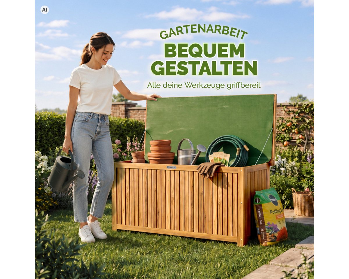 Casaria Auflagenbox, Gartenbox Akazienholz 115x50x59cm mit Innenplane wetterfest 205L – Bild 4 von 5