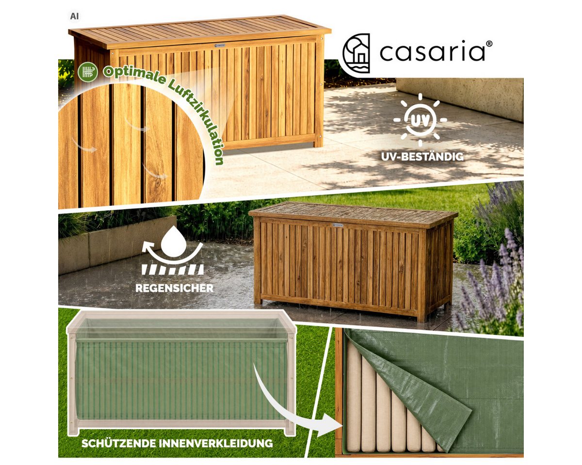 Casaria Auflagenbox, Gartenbox Akazienholz 115x50x59cm mit Innenplane wetterfest 205L – Bild 5 von 5