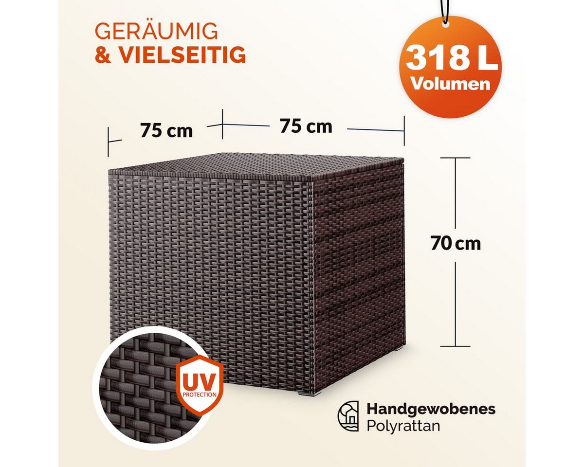 Casaria Auflagenbox, 318 L mit Deckel 75x75x70cm Wasserdicht Gasdruckfeder Garten – Bild 3 von 5