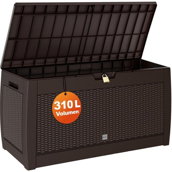 Casaria Auflagenbox Rato, 310L Haltegriffe Rollen Balkon Wohnzimmer Rattan-Optik Anthrazit