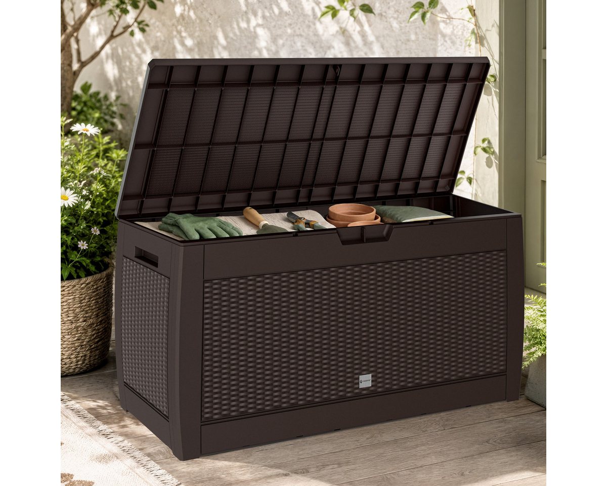 Casaria Auflagenbox Rato, 310L Haltegriffe Rollen Balkon Wohnzimmer Rattan-Optik Anthrazit – Bild 2 von 5