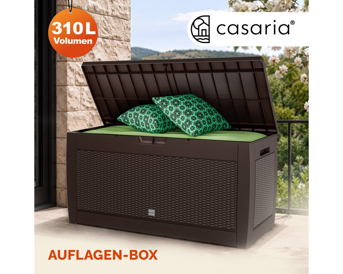 Casaria Auflagenbox Rato, 310L Haltegriffe Rollen Balkon Wohnzimmer Rattan-Optik Anthrazit – Bild 4 von 5