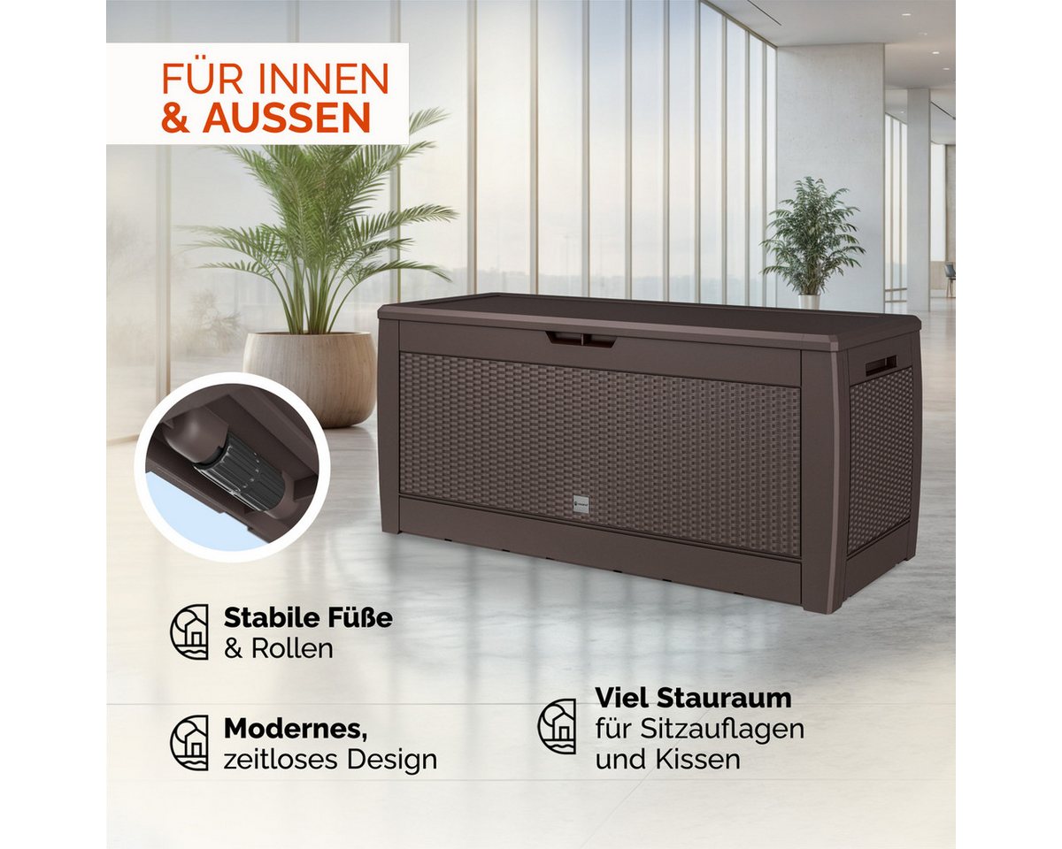 Casaria Auflagenbox Rato, 310L Haltegriffe Rollen Balkon Wohnzimmer Rattan-Optik Anthrazit – Bild 5 von 5
