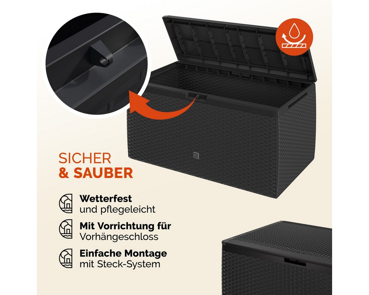 Casaria Auflagenbox Rato Plus, abschließbar Anthrazit 290L Rollen Balkon 114x47cm Korbgeflecht – Bild 3 von 5