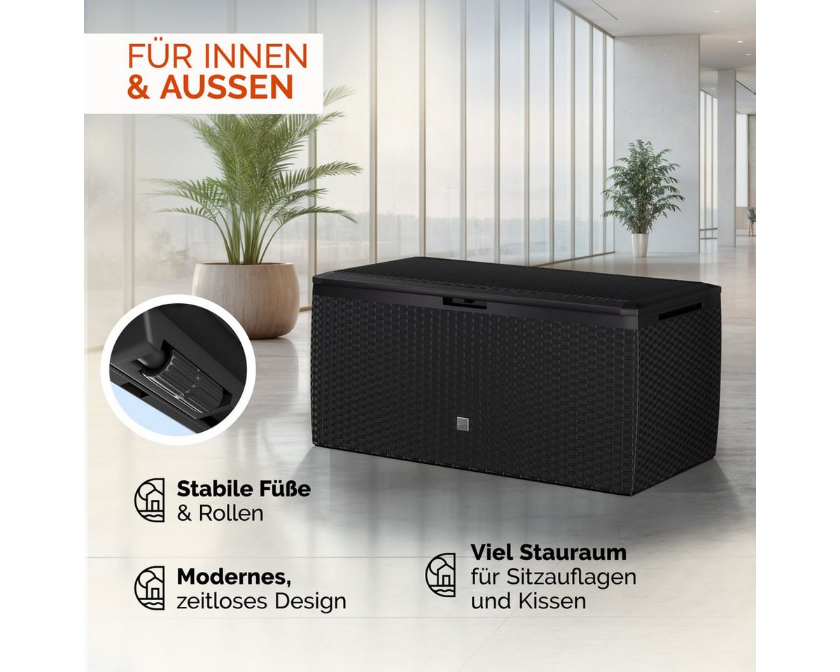Casaria Auflagenbox Rato Plus, abschließbar Anthrazit 290L Rollen Balkon 114x47cm Korbgeflecht – Bild 4 von 5