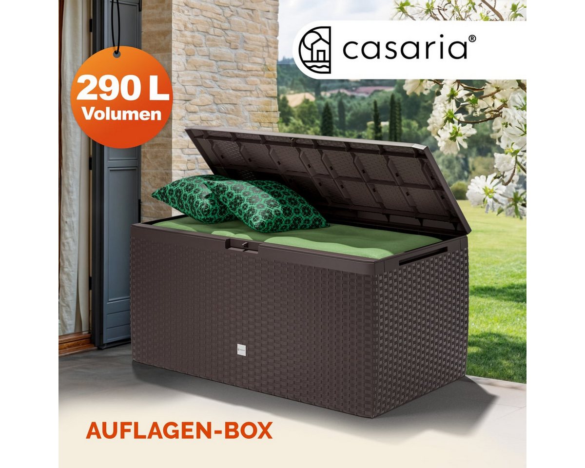 Casaria Auflagenbox Rato Plus, abschließbar Braun 290L Rollen Balkon 114x47cm Korbgeflecht – Bild 2 von 5