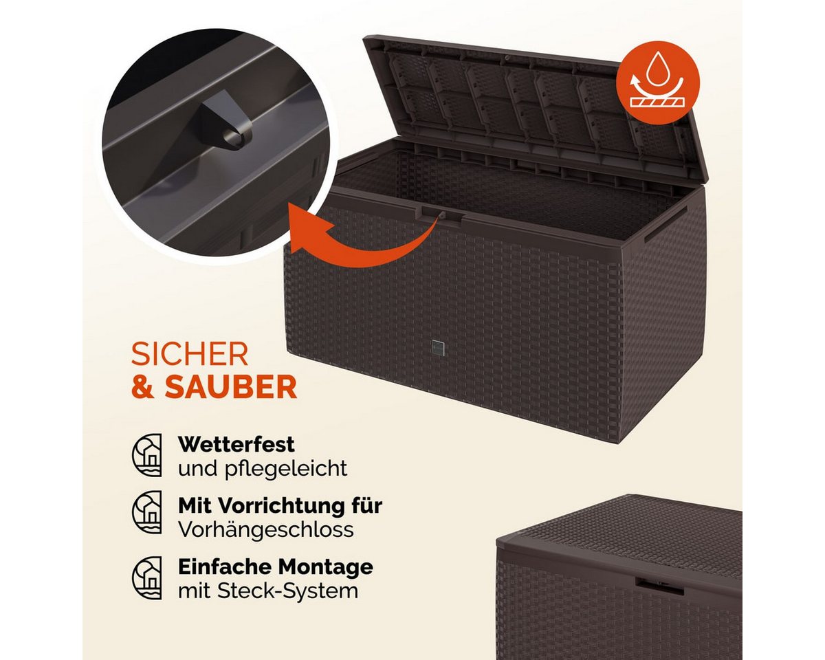 Casaria Auflagenbox Rato Plus, abschließbar Braun 290L Rollen Balkon 114x47cm Korbgeflecht – Bild 3 von 5