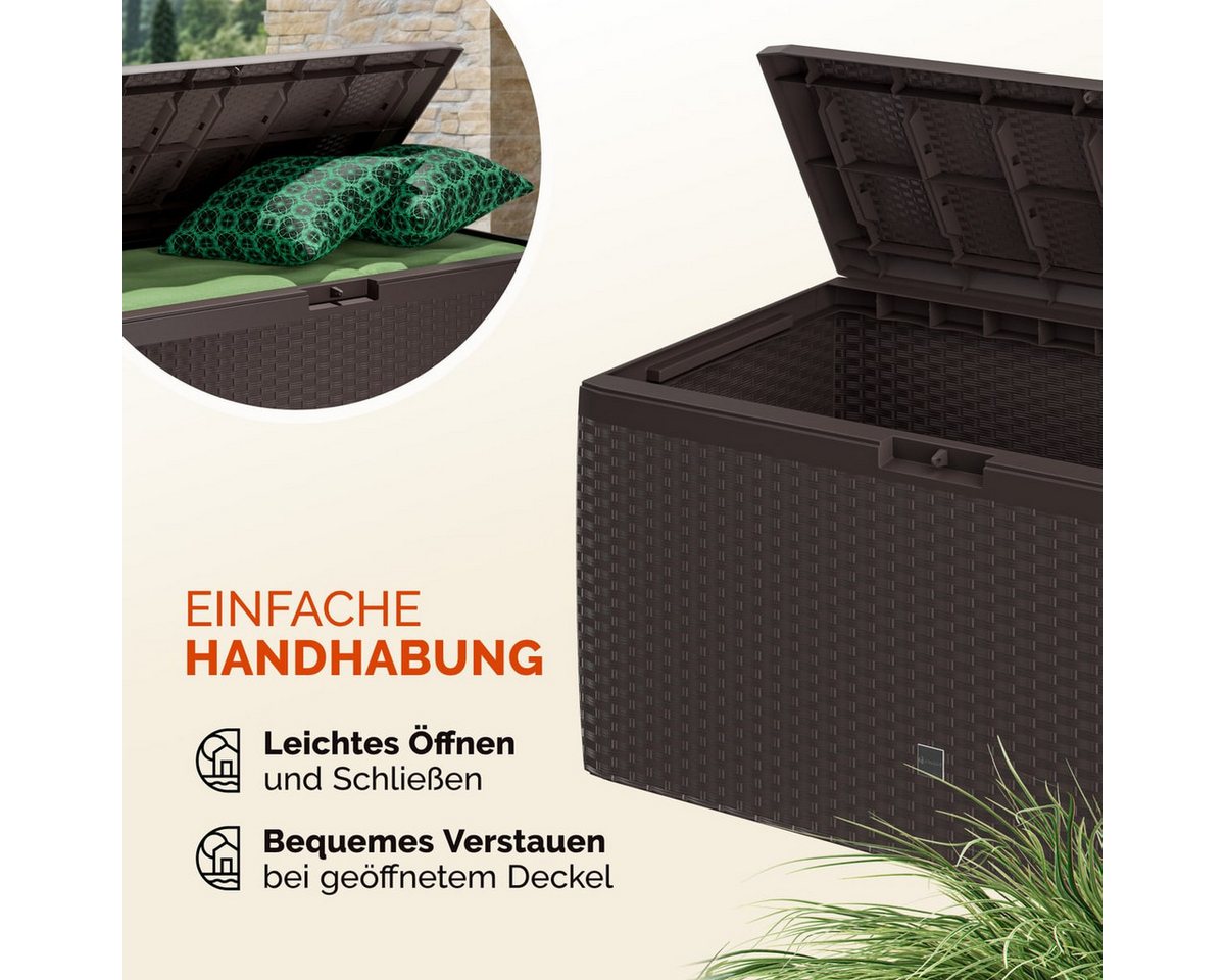 Casaria Auflagenbox Rato Plus, abschließbar Braun 290L Rollen Balkon 114x47cm Korbgeflecht – Bild 5 von 5