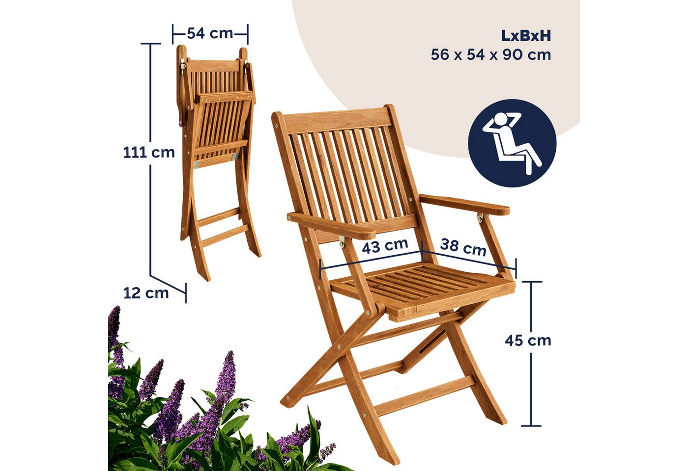 Casaria Balkonset, (3-tlg), Set 2 Personen Holz FSC®-zertifizierte Stühle 160kg Belastbar Balkon – Bild 2 von 5