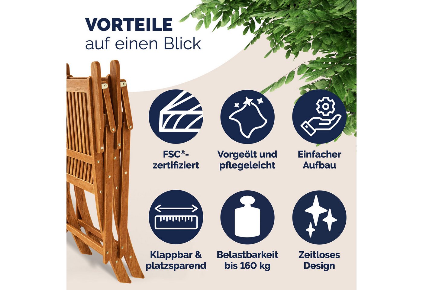 Casaria Balkonset, (3-tlg), Set 2 Personen Holz FSC®-zertifizierte Stühle 160kg Belastbar Balkon – Bild 4 von 5