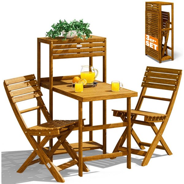 Casaria Balkonset, 2 Personen Wetterfest Klappbar Holz 160kg Belastbarkeit FSC®