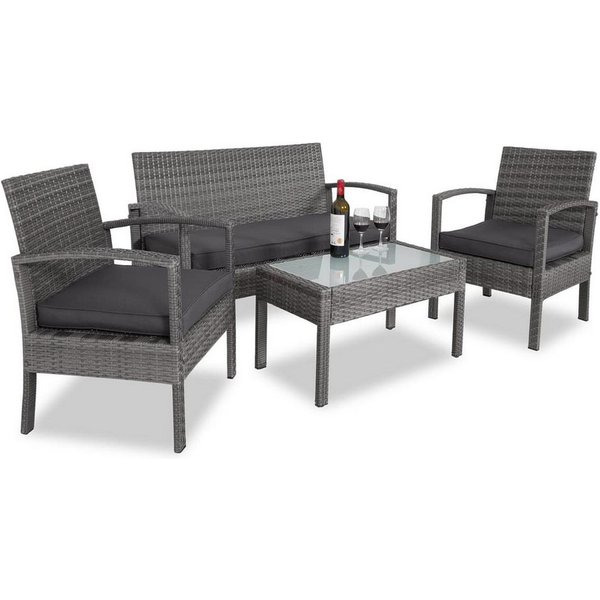 Casaria Balkonset, 4 Personen Wetterfest 7 teilig Polyrattan 2x Sessel Gartenbank Tisch