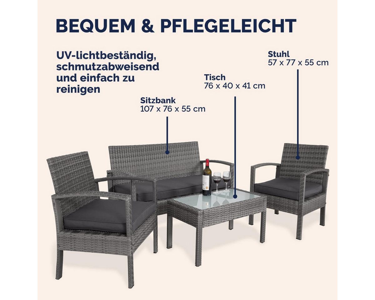 Casaria Balkonset, 4 Personen Wetterfest 7 teilig Polyrattan 2x Sessel Gartenbank Tisch – Bild 5 von 5