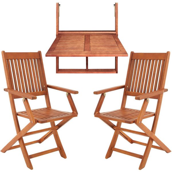 Casaria Balkonset, (3-tlg), 2 Personen Holz FSC®-zertifiziert Wetterfest Akazie Klappbar Balkon