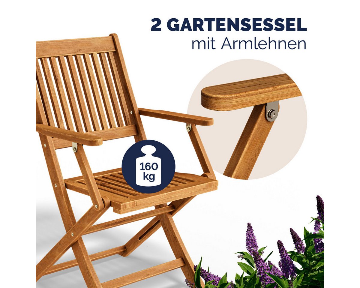 Casaria Balkonset, (3-tlg), 2 Personen Holz FSC®-zertifiziert Wetterfest Akazie Klappbar Balkon – Bild 4 von 5