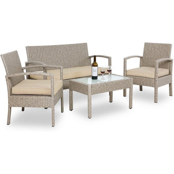 Casaria Balkonset, 4 Personen Wetterfest 7 teilig Polyrattan 2x Sessel Gartenbank Tisch
