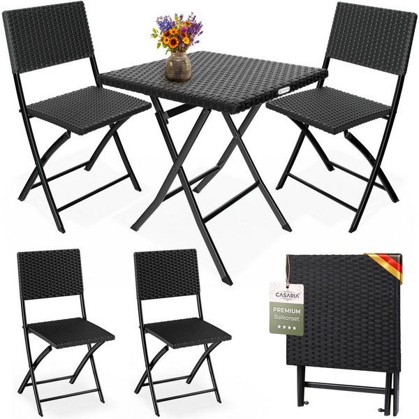 Casaria Balkonset Rom, Polyrattan 3 tlg. Klappbar Platzsparend 2 Personen Wetterfest Balkon