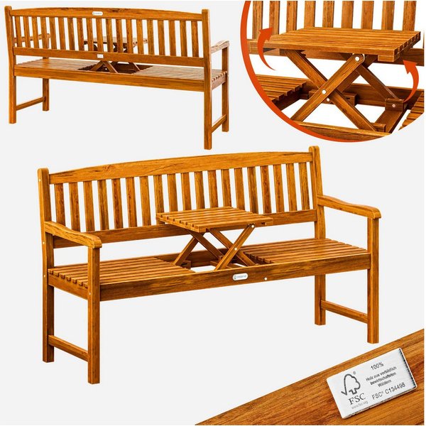 Casaria Bank Picknick, Wetterfest Holz FSC® 480kg Belastbar Garten Holzbank Eukalyptus