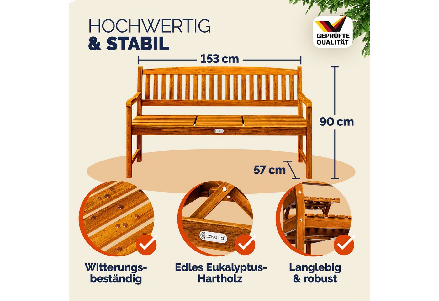 Casaria Bank Picknick, Wetterfest Holz FSC® 480kg Belastbar Garten Holzbank Eukalyptus – Bild 4 von 5