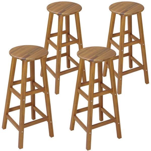 Casaria Barhocker, Holz Akazie Outdoor 75cm Sitzhöhe Fußstütze 150kg Belastbarkeit