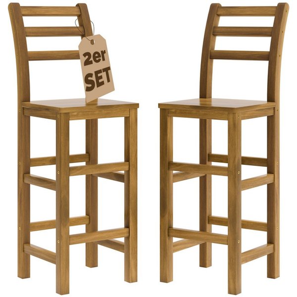 Casaria Barhocker, Holz Lehne Outdoor 75cm Sitzhöhe Akazie 150kg Belastbarkeit Fußstütze