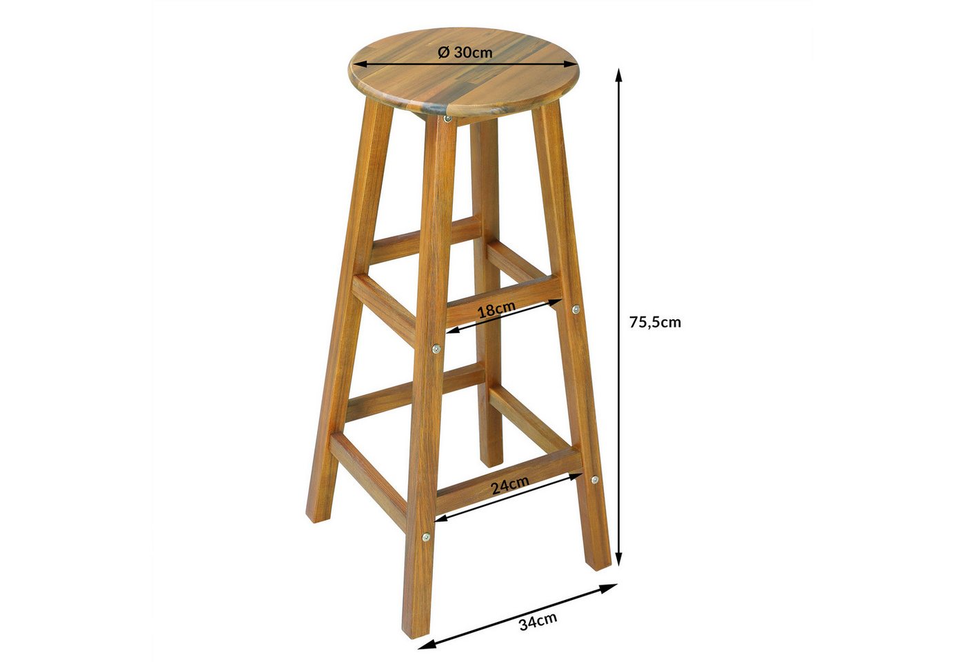 Casaria Barhocker, Holz Akazie Outdoor 75cm Sitzhöhe Fußstütze 150kg Belastbarkeit – Bild 2 von 5