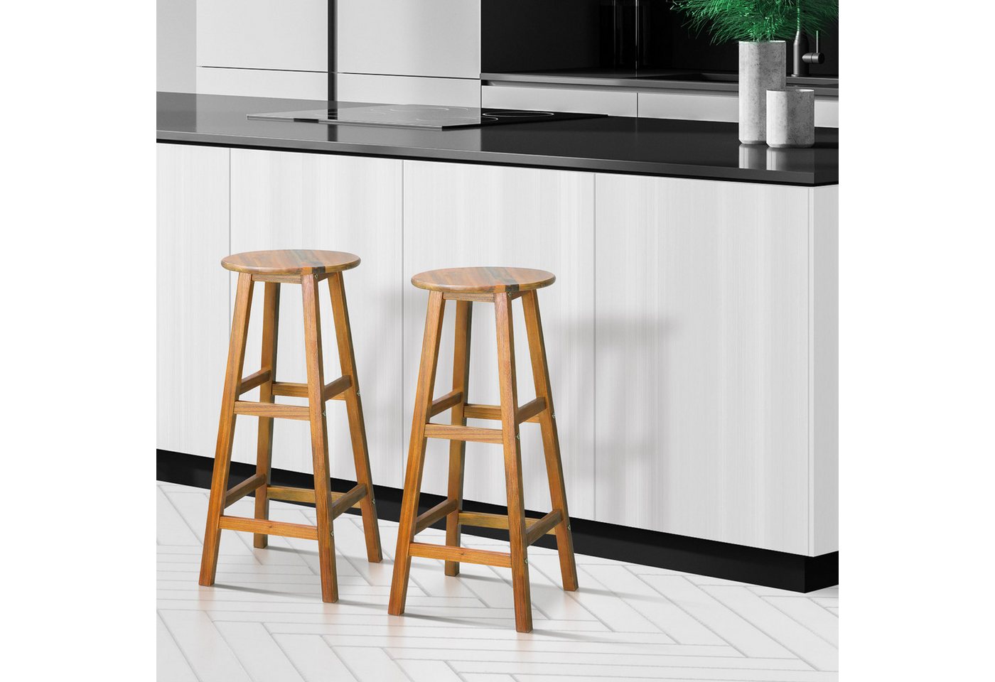 Casaria Barhocker, Holz Akazie Outdoor 75cm Sitzhöhe Fußstütze 150kg Belastbarkeit – Bild 3 von 5