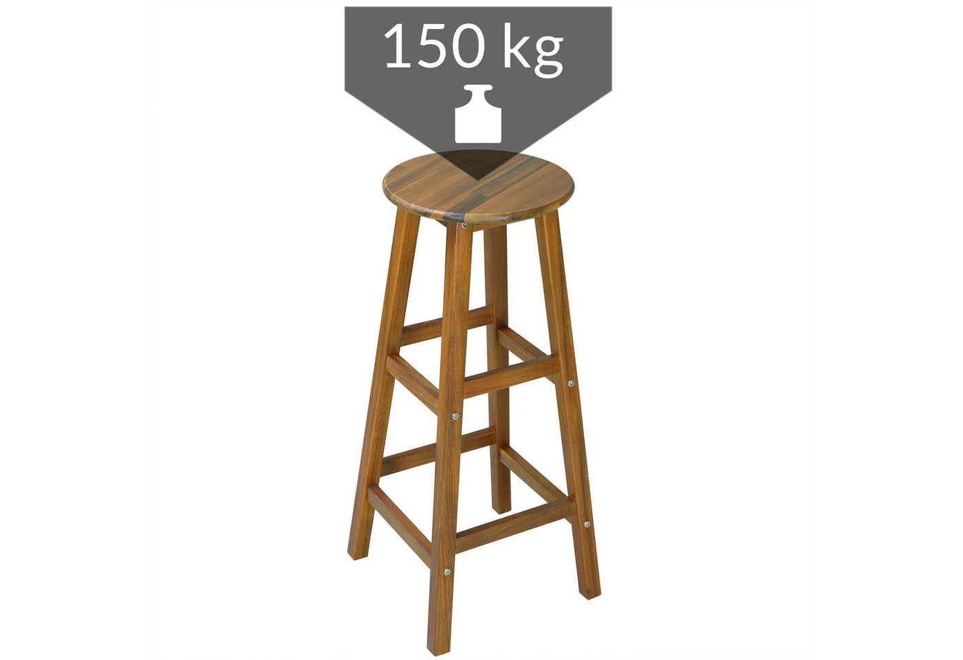 Casaria Barhocker, Holz Akazie Outdoor 75cm Sitzhöhe Fußstütze 150kg Belastbarkeit – Bild 4 von 5
