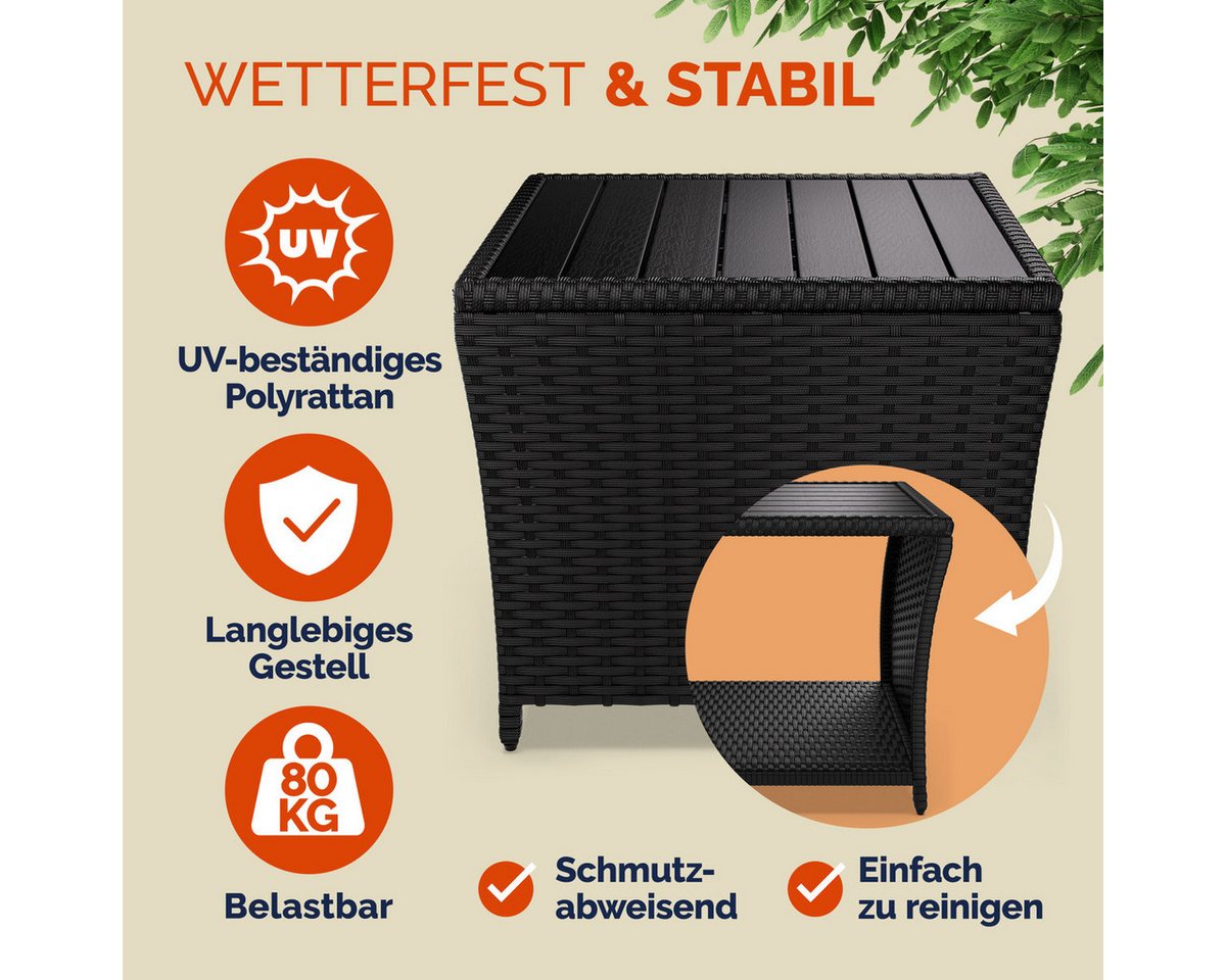 Casaria Beistelltisch (1-St), Polyrattan WPC Tischplatte 45x45x40cm Wetterfest Outdoor Garten – Bild 2 von 5