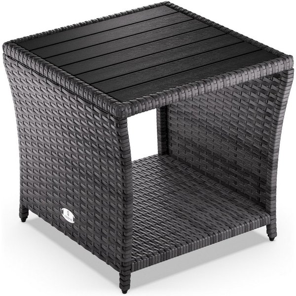 Casaria Beistelltisch (1-St), Polyrattan WPC Tischplatte 45x45x40cm Wetterfest Outdoor Garten