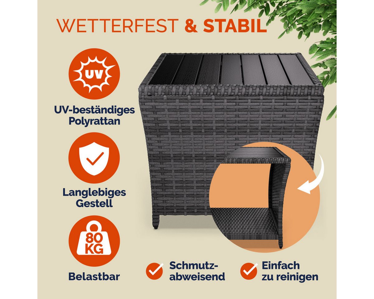 Casaria Beistelltisch (1-St), Polyrattan WPC Tischplatte 45x45x40cm Wetterfest Outdoor Garten – Bild 2 von 5