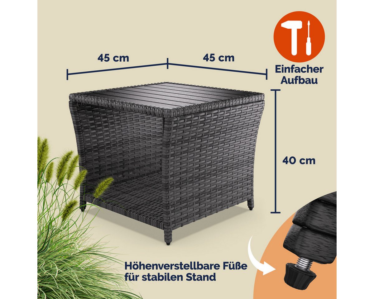 Casaria Beistelltisch (1-St), Polyrattan WPC Tischplatte 45x45x40cm Wetterfest Outdoor Garten – Bild 4 von 5
