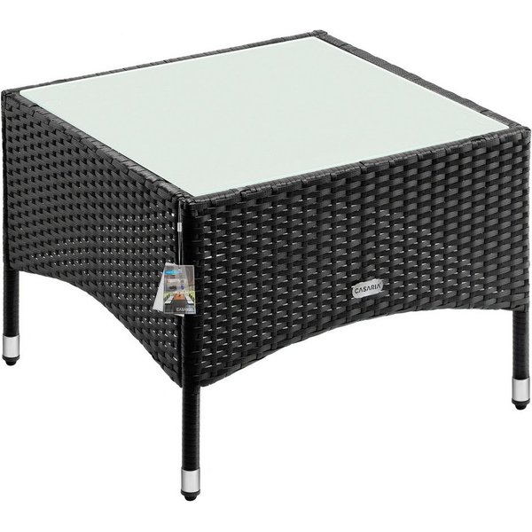 Casaria Beistelltisch, Polyrattan 50x50x45cm Höhenverstellbar 5mm Glasplatte Wetterfest