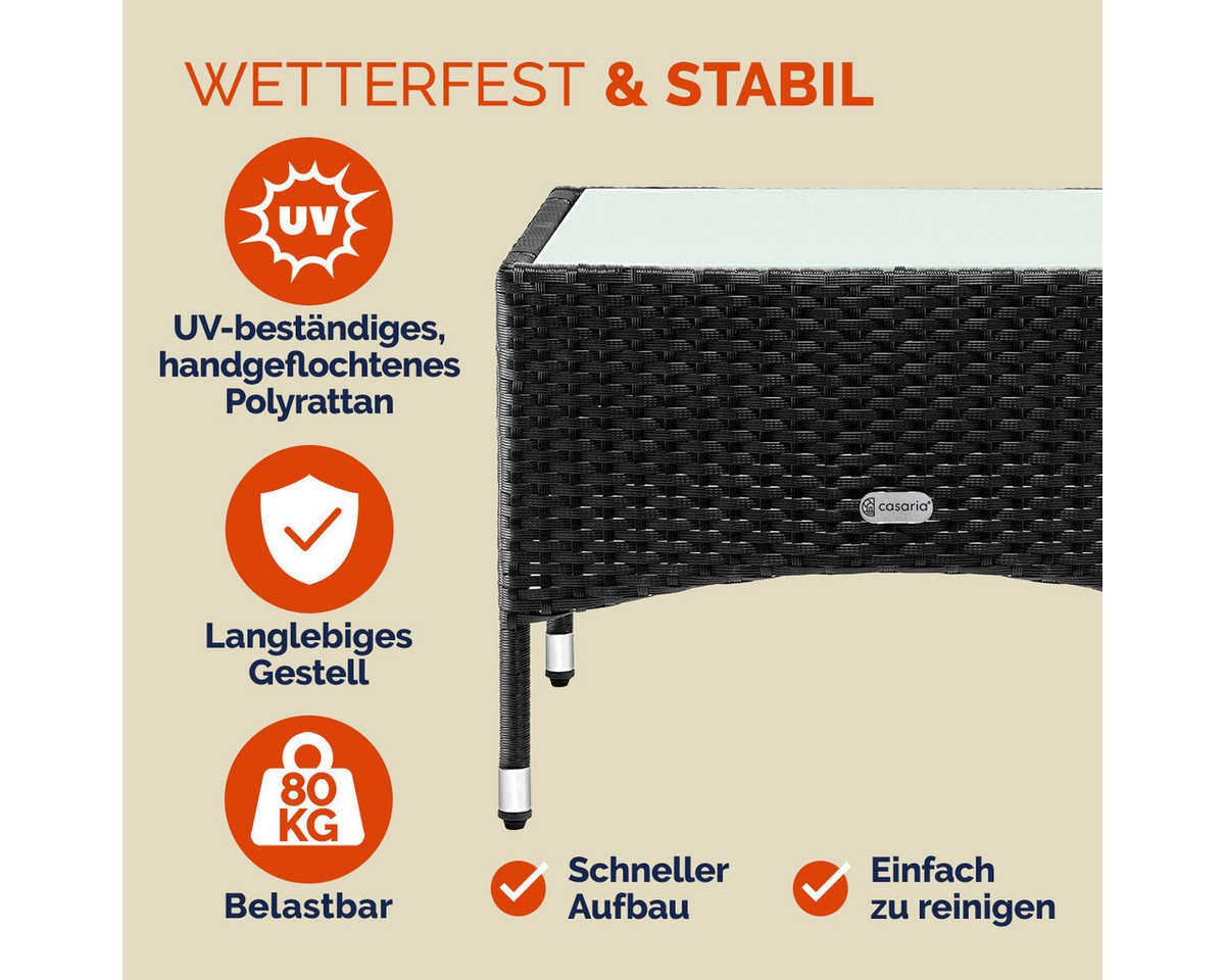 Casaria Beistelltisch, Polyrattan 50x50x45cm Höhenverstellbar 5mm Glasplatte Wetterfest – Bild 3 von 5