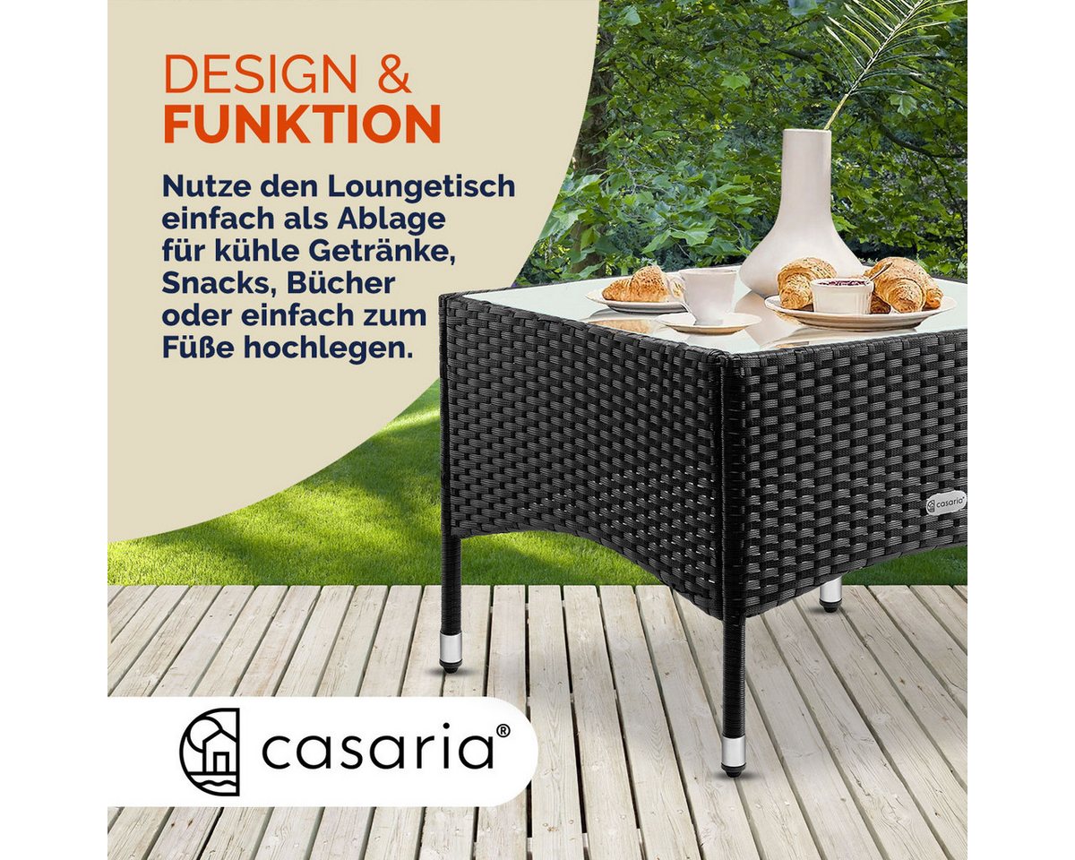 Casaria Beistelltisch, Polyrattan 50x50x45cm Höhenverstellbar 5mm Glasplatte Wetterfest – Bild 4 von 5