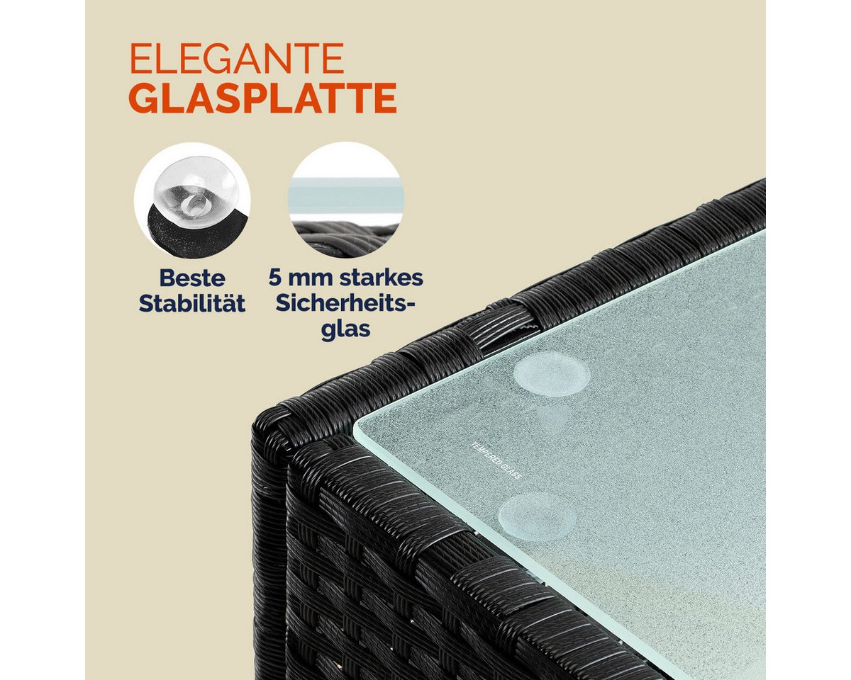 Casaria Beistelltisch, Polyrattan 50x50x45cm Höhenverstellbar 5mm Glasplatte Wetterfest – Bild 5 von 5