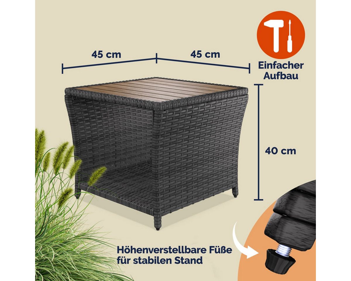 Casaria Beistelltisch, Polyrattan Akazienholz 45x45x40cm Wetterfest 80kg Belastbarkeit Garten – Bild 4 von 5