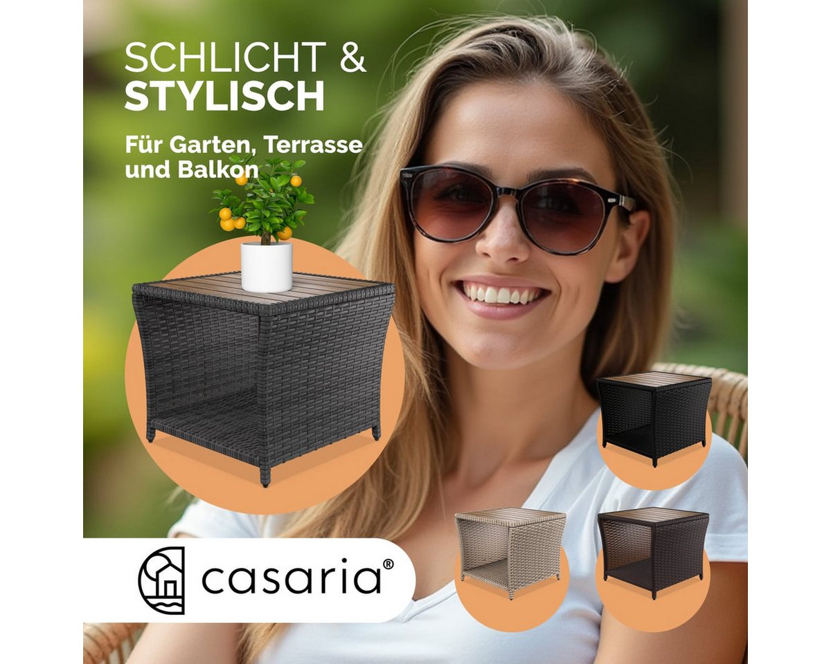 Casaria Beistelltisch, Polyrattan Akazienholz 45x45x40cm Wetterfest 80kg Belastbarkeit Garten – Bild 5 von 5