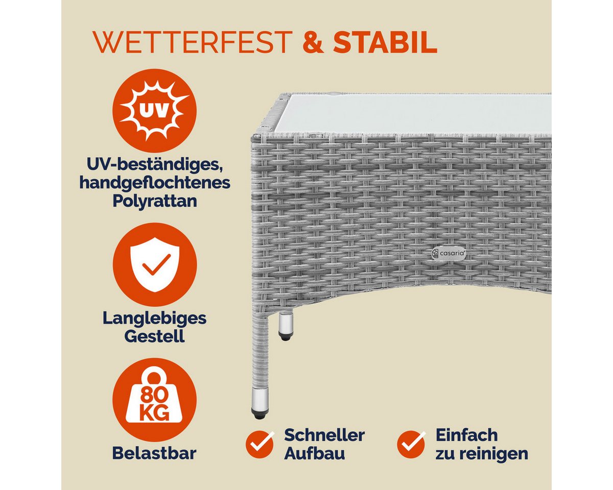 Casaria Beistelltisch, Polyrattan 58x58cm Wetterfest Höhenverstellbar 80kg Belastbarkeit – Bild 3 von 5