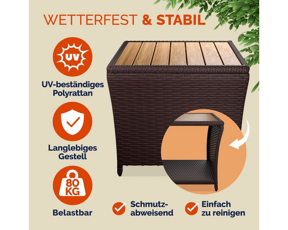 Casaria Beistelltisch, Polyrattan Akazienholz 45x45x40cm Wetterfest 80kg Belastbarkeit Garten – Bild 2 von 5