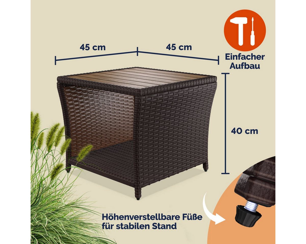 Casaria Beistelltisch, Polyrattan Akazienholz 45x45x40cm Wetterfest 80kg Belastbarkeit Garten – Bild 4 von 5