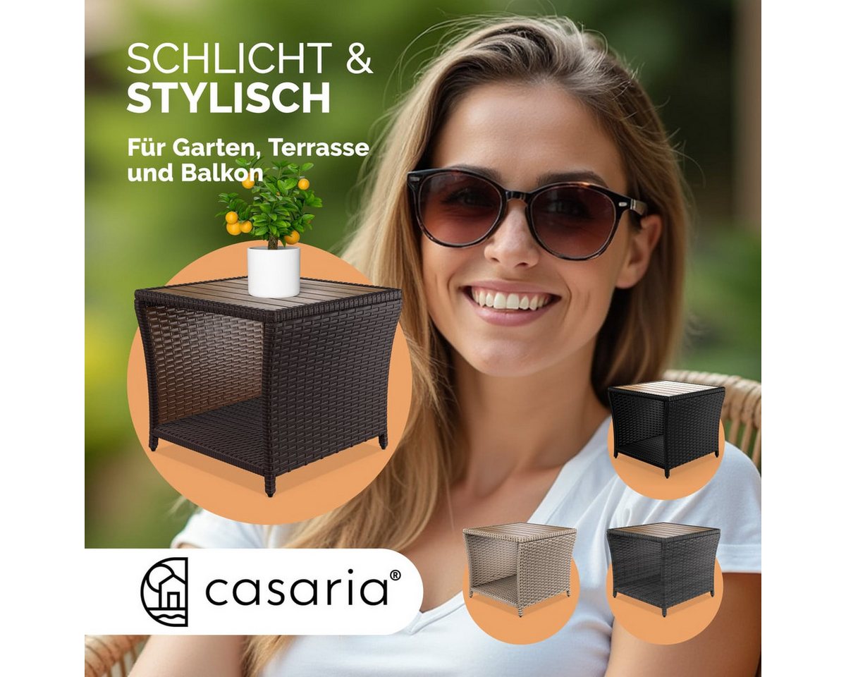 Casaria Beistelltisch, Polyrattan Akazienholz 45x45x40cm Wetterfest 80kg Belastbarkeit Garten – Bild 5 von 5