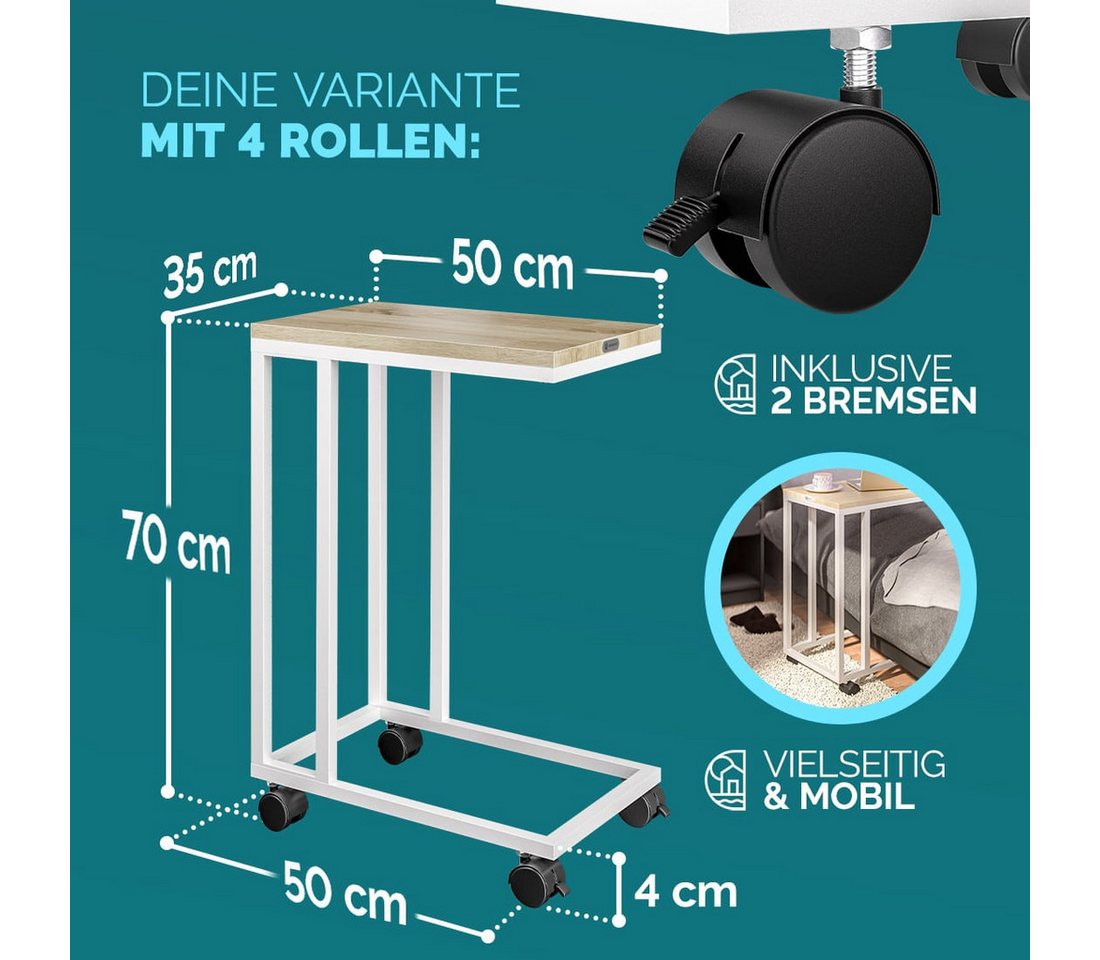 Casaria Beistelltisch, mit Rollen & Standfüßen 40kg Belastbar Kaffeetisch Wohnzimmer Stabil – Bild 3 von 5