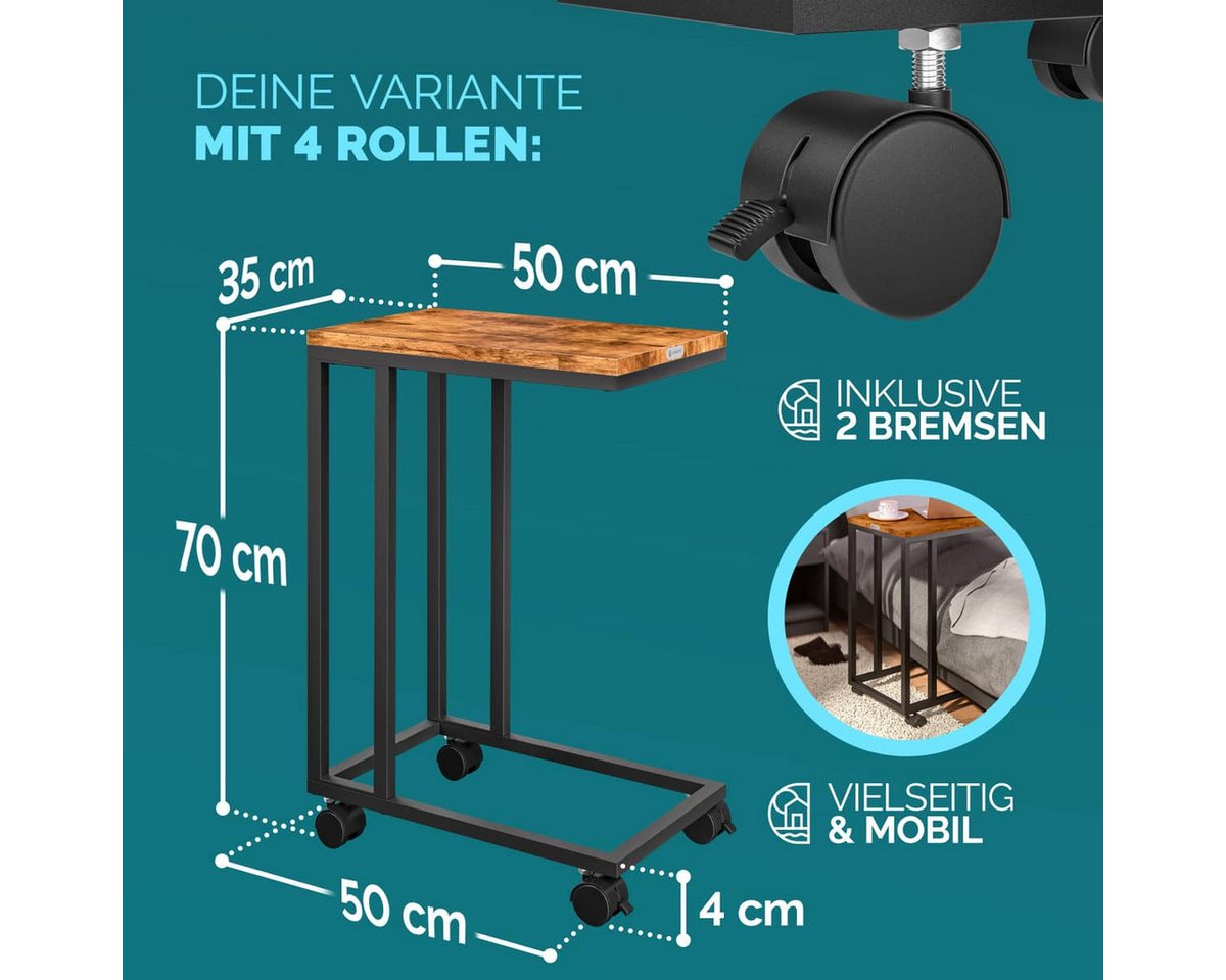 Casaria Beistelltisch, mit Rollen & Standfüßen 40kg Belastbar Kaffeetisch Wohnzimmer Stabil – Bild 3 von 5